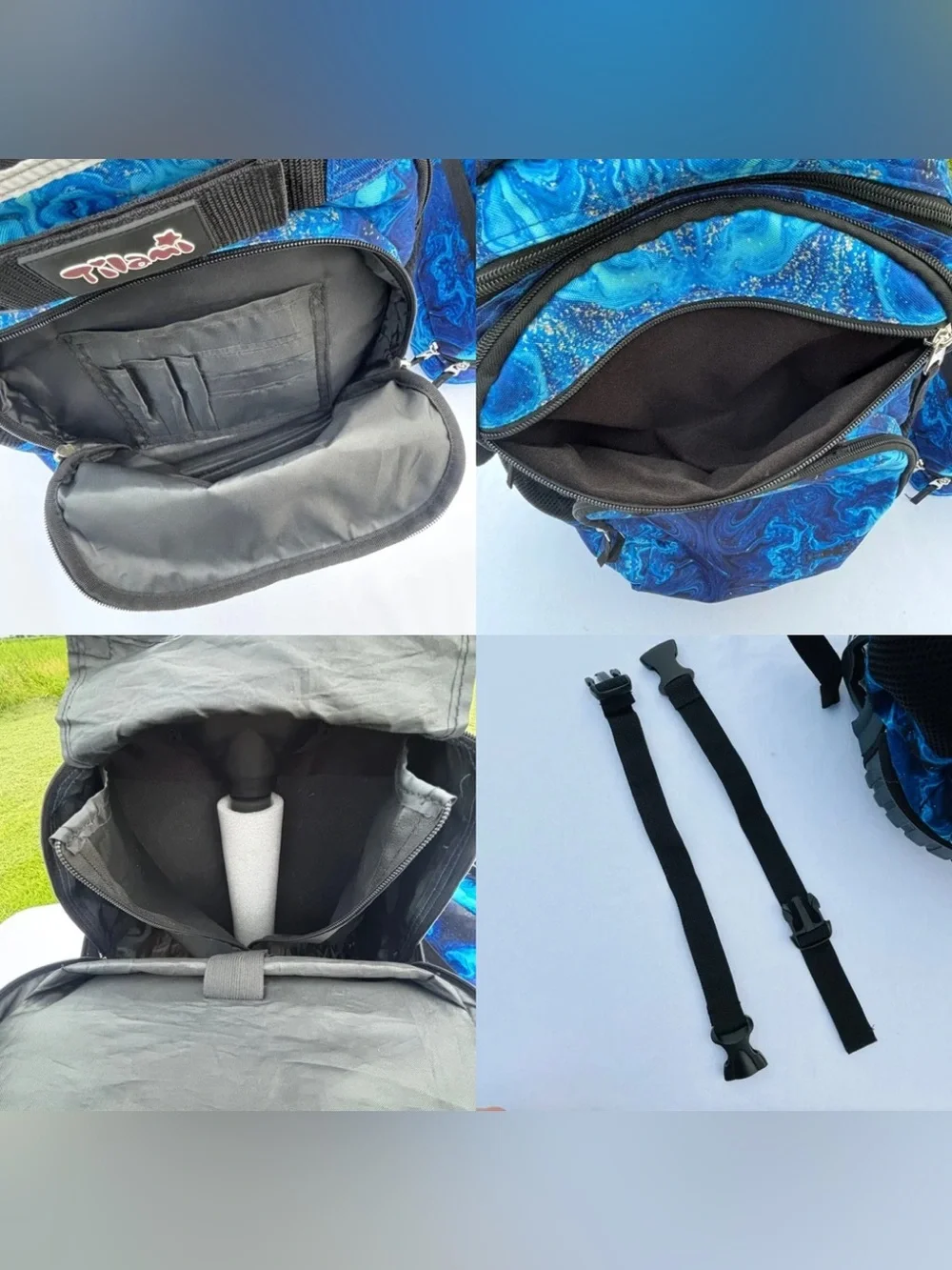 Rolling Backpack Lunch Bag Set Blue Wave Wheeled Laptop School Travel 19